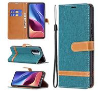 Hülle® Denim Flip Wallet Case with Stand Function and Card Slot Compatible for Xiaomi Poco F3/Xiaomi Redmi K40 Pro/Xiaomi Redmi K40/Xiaomi Mi 11i (Green)