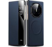 Hülle Für Huawei Mate XT, Magnetische Lederhülle Carbonfaser-Textur Fenster-Sichtfunktion Klapphülle Rundumschutz Hülle,Blue