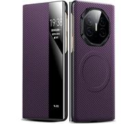 Hülle Für Huawei Mate XT, Magnetische Lederhülle Carbonfaser-Textur Fenster-Sichtfunktion Klapphülle Rundumschutz Hülle,Purple