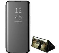 Hülle® Mirror Plating Clear View Stand Function Flip Case Compatible for Huawei Honor 9A (Black)