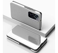 Hülle® Mirror Plating Clear View Stand Function Flip Case Compatible for Oppo Find N (Silver)