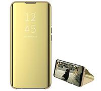 Hülle® Mirror Plating Clear View Stand Function Flip Case Compatible for OPPO Find X3 Pro/OPPO Find X3 (Gold)