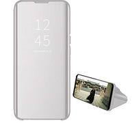 Hülle® Mirror Plating Clear View Stand Function Flip Case Compatible for Xiaomi Mi Note 10 Lite (Silver)