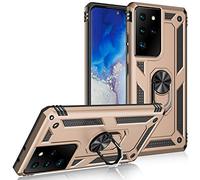 Hülle® Ultra Hard Case Anti Shock Anti Falling with Magnetic Metal Plate and Adjustable Ring Kickstand Compatible for Samsung Galaxy S20 FE 5G/S20 Fan Edition/S20 Lite(Gold)