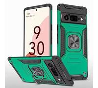 Hülle® Ultra Hard Case Anti Shock Anti Falling with Magnetic Metal Plate and Adjustable Ring Kickstand Compatible for Google Pixel 7(Dark Green)