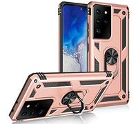 Hülle® Ultra Hard Case Anti Shock Anti Falling with Magnetic Metal Plate and Adjustable Ring Kickstand Compatible for Samsung Galaxy S20 FE 5G/S20 Fan Edition/S20 Lite(Rose Gold)