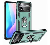 Hülle® Ultra Hard Case Anti Shock Anti Falling with Magnetic Metal Plate and Adjustable Ring Kickstand Compatible for Xiaomi Poco X4 Pro 5G(Green)