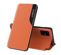 Hülle® Viewable Side Window Stand Function Flip Case Compatible for Oppo Find X3 Pro/Oppo Find X3 (Orange)