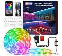HUEMIHUI 30M Outdoor LED Strip Lights with IR Remote & APP, IP68 Waterproof | 24V Dimmable Music Sync Color Changing RGB Light Strips, Flexible Outdoor LED DIY Tape Lights for Garden Terrace Courtyard