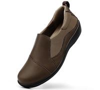 Hueneph Women Comfortable Leather Loafers Cute Casual Slip On Lightweight Flat Casual Casual Loafers for Daily Work, khaki, 7 UK