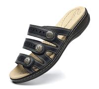 Hueneph Women's Comfort Leather Slides Lightweight Flat Sandals Cute Slip On Casual Walking Slippers
