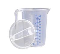 hünersdorff Measuring Jug 1 Litre with Lid, Polypropylene (PP), Shatterproof and Dishwasher Safe, Open Handle, Transparent + Blue