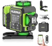 Huepar 2024 New Edition W04CG 4D Laser Level, LCD Display, Rotating Motor Base, 360° Self-Leveling Cross Line - Bluetooth Remote Control, High Precision Laser Level, Pulse Mode