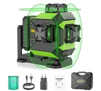 Huepar 3 x 360° Laser Level Green 3D Self-Leveling Cross 12 Lines Lazer Level Three-Plane Leveling and Alignment Laser Tool, Rechargeable Li-ion Battery with Type-C Charging Port & Hard Carry Case
