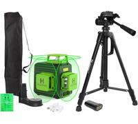 Huepar 3D Cross Line Self-Leveling Laser Level 3 x 360 Green Beam Three-Plane Leveling and Alignment Laser Tool, Li-ion Battery with Type-C Charging Port & 1.2M Tripod Included - B03CG-TP