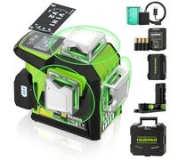 Huepar Laser Level ±2mm High Accuracy 3D Adjustable Brightness Green Line Level with LCD Screen, 360° Self Leveling Laser Leveler with 2 Type Batteries (Li-ion Battery+4*AA Battery) & 4 Working Mode