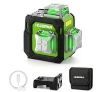 HUEPAR Laser Level 360 Self Leveling, 3 x 360° Compact Green Line Laser Rechargeable 3D Lazer Leveler Tool for Construction and Picture Hanging, Strong Magnetic Bracket&Hard Carry Case
