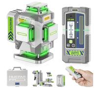 Huepar Pro Laser Level with Receiver, Outdoor 4 * 360° Self Levelling Laser Leveler, High Accuracy Professional Green Laser Level with Rechargeable Li-ion Battery, Multifunctional Stand and Hard Case