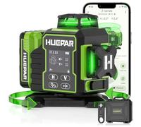Huepar W03CG New Construction Laser Level 3x360 Self Leveling, 3D 12 Lines Bluetoothed Laser Level with Electric Rotating Base ＆ Large LCD Screen, 3 Planes Green Cross Lazer Leveler Tool