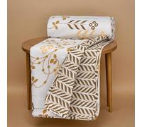 HUESLAND 100% Cotton Reversible Dohar Double Bed Cotton | Soft Cambric Weave, Light Summer Comforter AC Dohar | 86 x 94 inches, Petal - White, Moss Green & Mustard