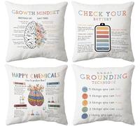 huester Boho Mental Health Pillow Covers 18x18, Therapy Office Decor, Growth Mindset Decorative Throw Pillow Cover Pillowcases for Classroom School Counselor Counseling Office Decor, Set of 4