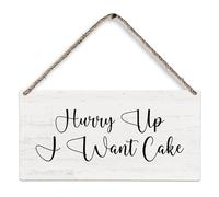 Huester Ring Bearer Sign, Wood Plaque, Wedding Decor, Gifts, Decorative Signage, Hurry Up I Want Cake Kitchen Home Wall Hanging, 12x6 inch