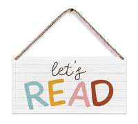 Huester Wooden Decorative Sign, Let's Read, Brown, 6x12 inches, Rustic, Wall Mount, Reading Corner Decor