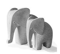 Huey House Elephant Sculptures - 2Pcs (6" H & 5" H) - Handcrafted Shelf Decor Figurines - Light Gray