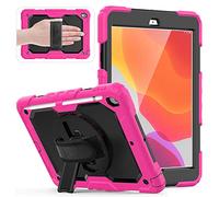 HUEZOE Case Compatible with iPad 10.2 Inch Model 2021/2020/2019, Shockproof Full Body Protection Cover for iPad 9/8/7 Generation, Pink Red