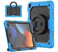 HUEZOE Case for iPad 10.2 Inch, Model 2021/2020/2019 Shockproof Full Body Protective Cover with 360 Degree Rotating Stand Shoulder Strap for iPad 9/8/7, Light Blue