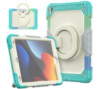 HUEZOE iPad 10.2 Inch Case, 2021/2020/2019 Model, Heavy Duty Rotating Shockproof Case Cover for iPad 9th / 8th Generation (Blue Rainbow)
