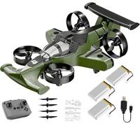 HUFENYU 2 In 1 Flying RC Car Drone Rechargeable Dual-Mode Remote Control Flying Car Drone 360° High Speed Drift Stunt Cars 2.4Ghz 4WD Stunt RC Cars Vehicle(Green+Battery*3)