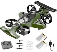 HUFENYU 2 In 1 Flying RC Car Drone Rechargeable Dual-Mode Remote Control Flying Car Drone 360° High Speed Drift Stunt Cars 2.4Ghz 4WD Stunt RC Cars Vehicle(Green+Battery*2)