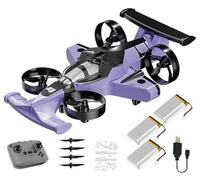 HUFENYU 2 In 1 Flying RC Car Drone Rechargeable Dual-Mode Remote Control Flying Car Drone 360° High Speed Drift Stunt Cars 2.4Ghz 4WD Stunt RC Cars Vehicle(Purple+Battery*3)