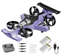 HUFENYU 2 In 1 Flying RC Car Drone Rechargeable Dual-Mode Remote Control Flying Car Drone 360° High Speed Drift Stunt Cars 2.4Ghz 4WD Stunt RC Cars Vehicle(Purple+Battery*2)