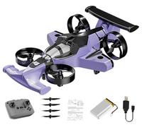 HUFENYU 2 In 1 Flying RC Car Drone Rechargeable Dual-Mode Remote Control Flying Car Drone 360° High Speed Drift Stunt Cars 2.4Ghz 4WD Stunt RC Cars Vehicle(Purple+Battery*1)
