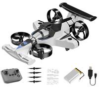 HUFENYU 2 In 1 Flying RC Car Drone Rechargeable Dual-Mode Remote Control Flying Car Drone 360° High Speed Drift Stunt Cars 2.4Ghz 4WD Stunt RC Cars Vehicle(White+Battery*1)