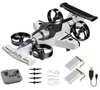 HUFENYU 2 In 1 Flying RC Car Drone Rechargeable Dual-Mode Remote Control Flying Car Drone 360° High Speed Drift Stunt Cars 2.4Ghz 4WD Stunt RC Cars Vehicle(White+Battery*2)