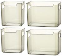 HUFENYU Crystal Clear Freezer Storage Bins Clear Plastic Bins for Refrigerator and Pantry 4 Pack Stackable Kitchen Organizer with Handles for Frozen Food Meat Veggies(Green(2S+2L))