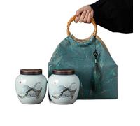 HUFFA Ceramic Large Tea Cans Double Pot Gift Box for Black and Green Tea Storage - Jin Junmei Pot(AzureInkDoublePotGiftBox)