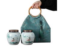 HUFFA Ceramic Large Tea Cans Double Pot Gift Box for Black and Green Tea Storage - Jin Junmei Pot(TianqingLandscape)