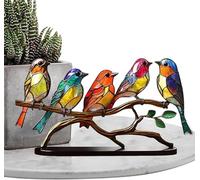 HUFFA Desktop Ornaments,Double Sided Multicolor Style Birds, Stained Glass Birds On Branch,Colors Ornaments, Gift For Housewarming Decor And Bird Lover,Double Sided