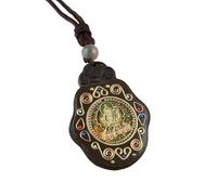 HUFFA Ebony Thangka Pendant Necklace - Puxian Bodhisattva Patron Deity Jewelry for Spiritual Protection(Bodhisattva)