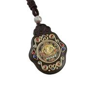 HUFFA Ebony Thangka Pendant Necklace - Puxian Bodhisattva Patron Deity Jewelry for Spiritual Protection(Thousand)
