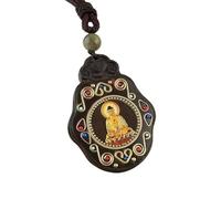 HUFFA Ebony Thangka Pendant Necklace - Puxian Bodhisattva Patron Deity Jewelry for Spiritual Protection(GreatSunTathagata)
