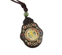 HUFFA Ebony Thangka Pendant Necklace - Puxian Bodhisattva Patron Deity Jewelry for Spiritual Protection(ManjusriBodhisattva)