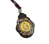 HUFFA Ebony Thangka Pendant Necklace - Puxian Bodhisattva Patron Deity Jewelry for Spiritual Protection(VoidHidden)