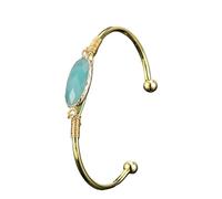 HUFFA Hand-Wound Natural Moonstone Crystal Bracelet with Gold Edges - Unique Healing Jewelry(Aquamarine)