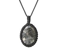 HUFFA Handcrafted Oval Crystal Necklace - Rope Wrapped Natural Stone Quartz Pendant for Men and Women(BlackSpectrolite)
