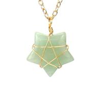 HUFFA Handmade Gold Natural Crystal Agate Five-Pointed Star Pendant Necklace - Tiger Stone Jewelry for Spiritual Healing(Greenaventurine)